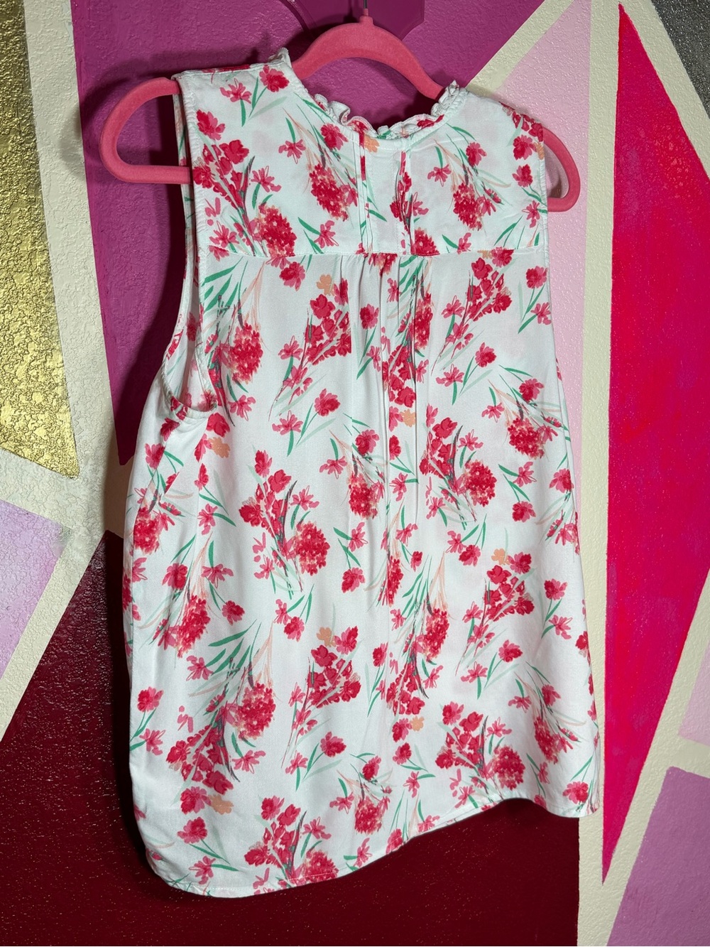 Faded Glory Pink Floral Sleeveless Pintuck Blouse Size L (12-14) - Picture 6 of 15